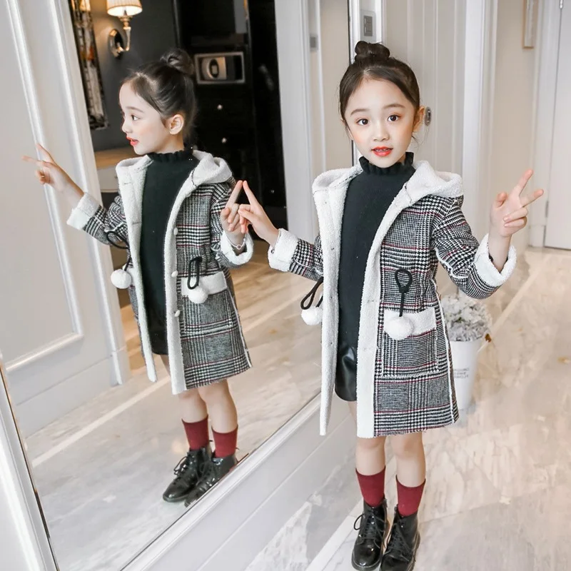 

Plaid Hooded Coat Parkas Outerwear Children Girl Thick Overcoat Heavyweight 4-9Y Kids Fashion Girls Warm Jackets For Winter