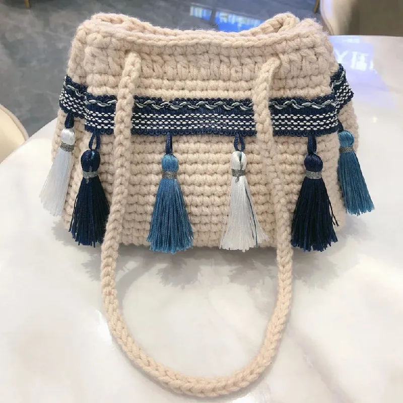 Handwoven tassel crossbody bag, ethnic style shoulder bag, casual handbag, fashionable shopping bag, mobile storage bag