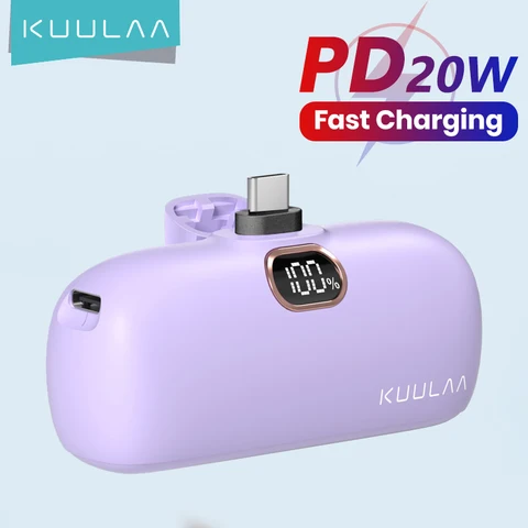 KUULAA Mini Power Bank 5000 мАч Внешняя батарея с быстрой зарядкой Портативное зарядное устройство PowerBank для iPhone 16 15 14 13 Xiaomi Samsung