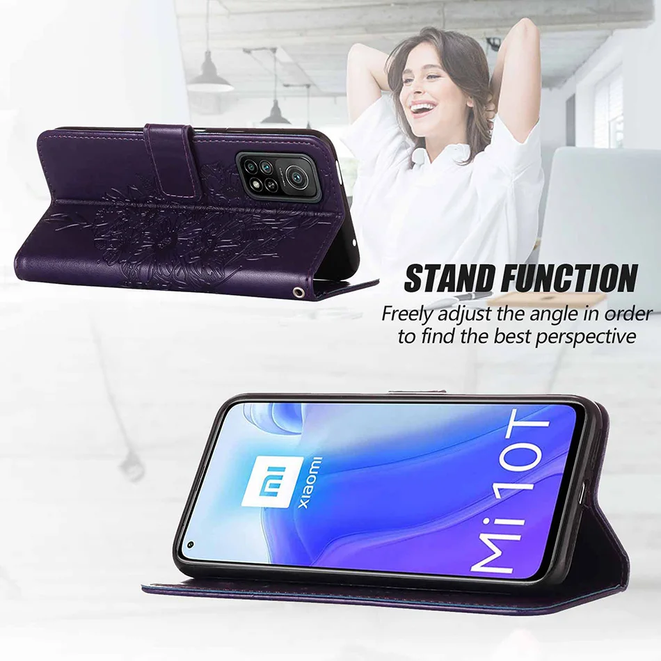 Etui Leather Wallet Flip Case For Xiaomi 11T 11 Lite Redmi A1 10C 10A 9 9A 9C 9T Note 10 Pro/10T/9 Butterfly Pattern Phone Cover
