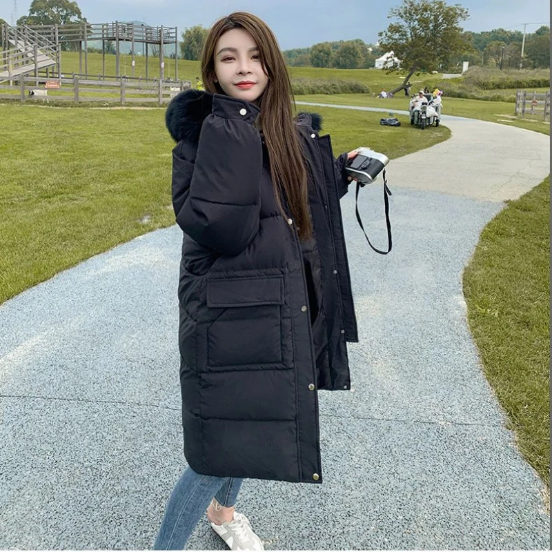2022 Women's Large Fur Collar Double-sided Down Long Jacket Winter High Collar White Duck Down Jacket Warm Parka Snow Jacket