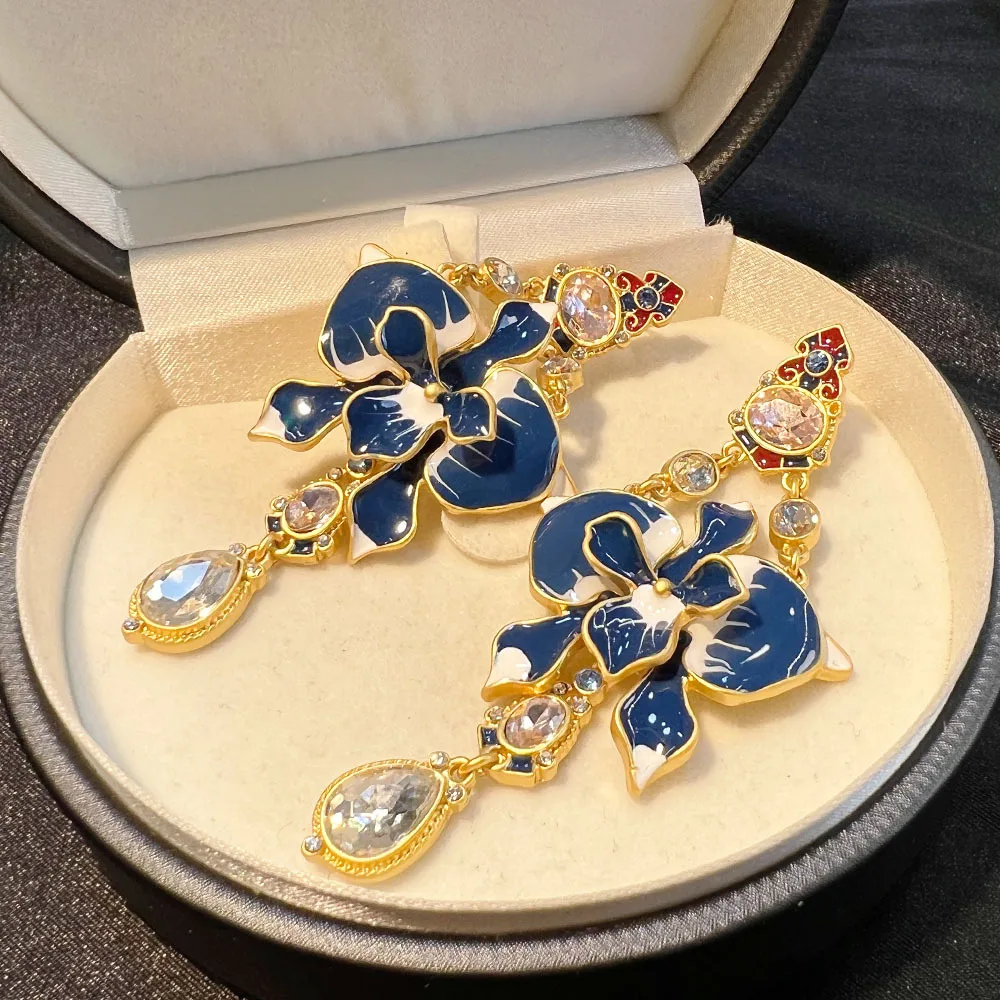 Синие серьги с цветком и глазурью подвесной светильник роскошные женские