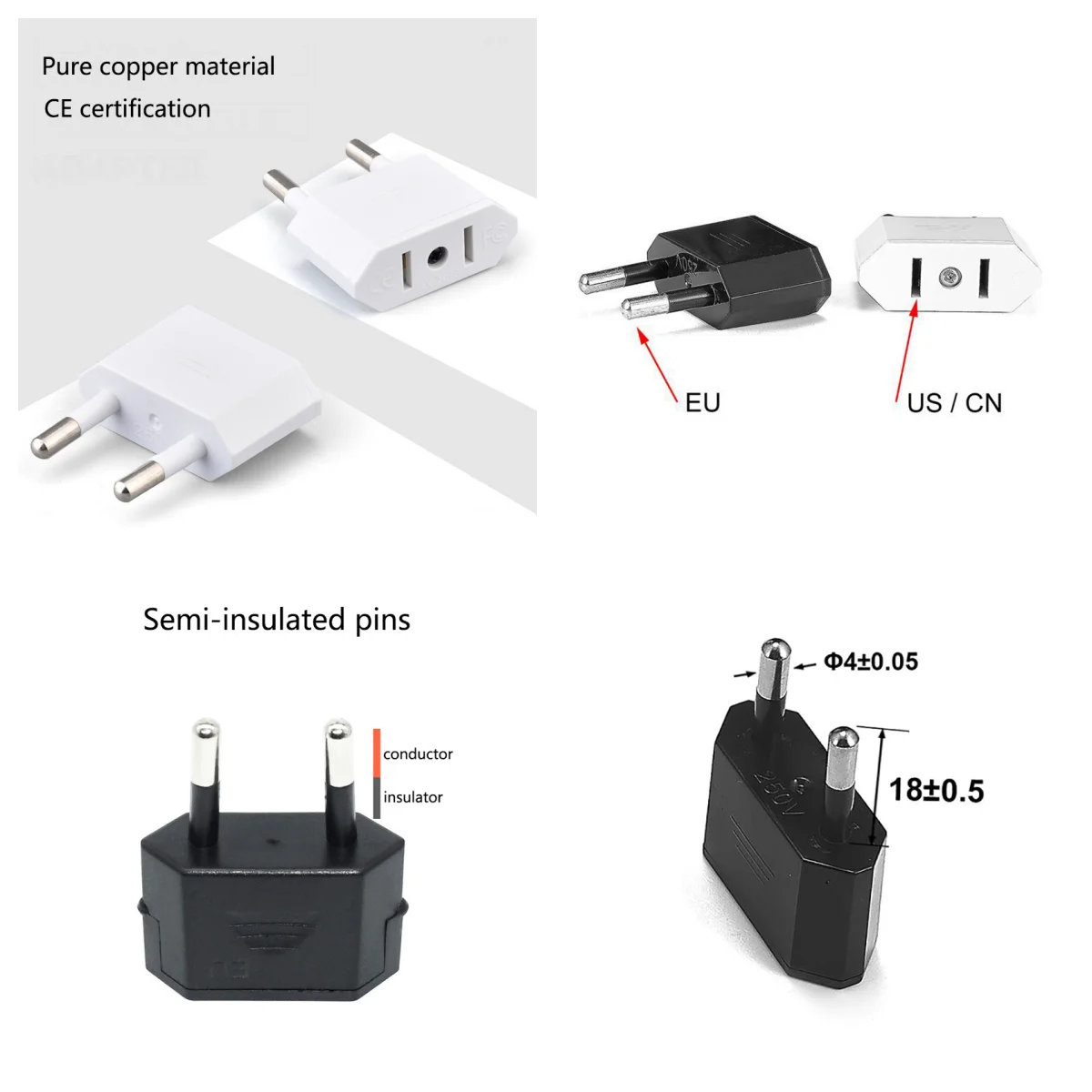 

European EU Plug Adapter Japan China American Universal UK US AU To EU AC Travel Power Adapters Converter Electrical Charger