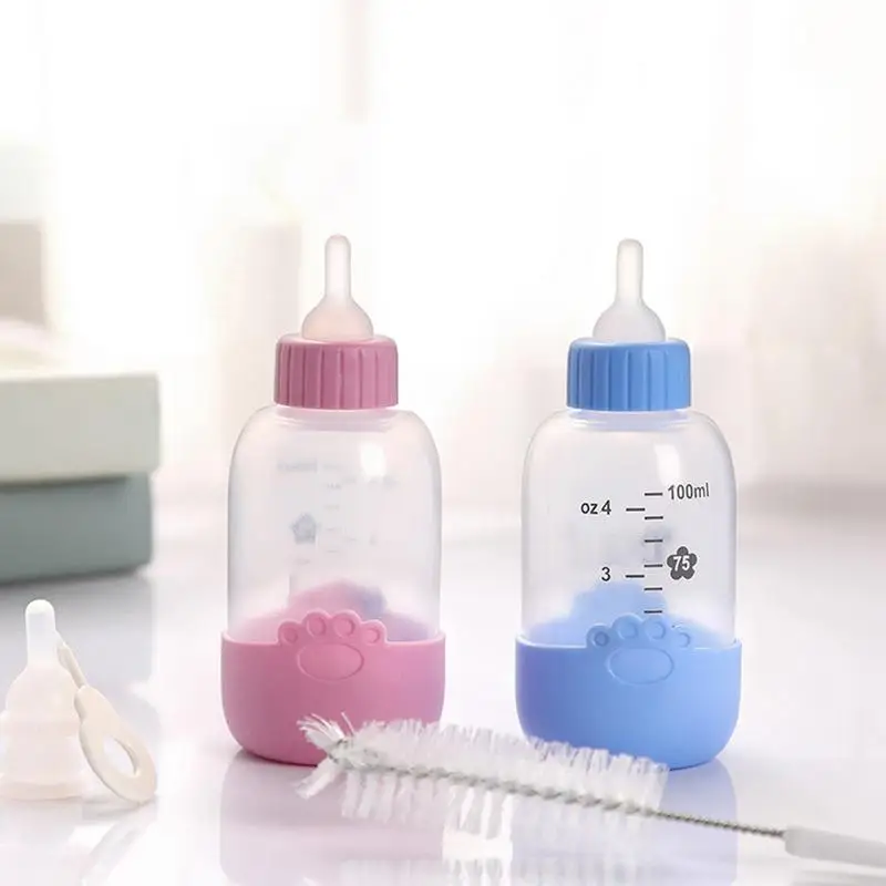 

100ml Kitten Puppy Milk Bottle Feeder Soft Comfortable Food Grade Feeding Bottle With Teat And Brush For Puppies Kittens Rabbits