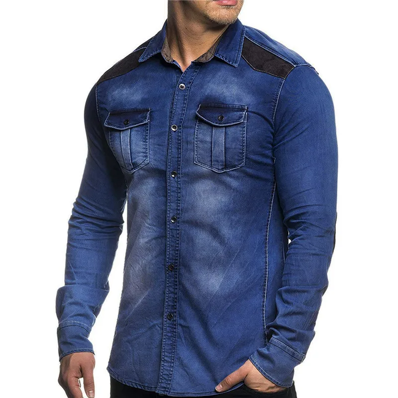 Men's Casual Long Sleeve Shirts New 45% Cotton Fashion Men's Washed Denim Long Sleeve Shirts High Quality Outerwear Jackets Men