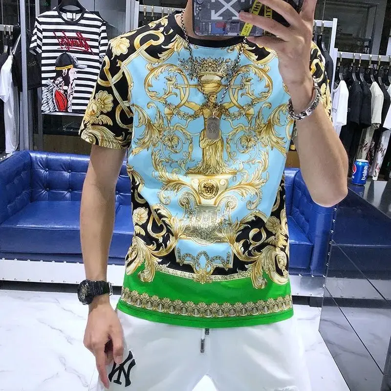 

Men's summer new fashion Joker jacket tide brand slim digital printing men's short sleeve T-shirt