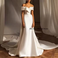 new mermaid wedding dresses off the shoulder bridal gowns with detachable train satin custom made simple vestido de novia