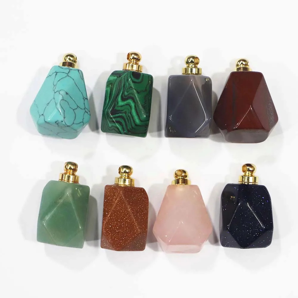

Natural Stone Perfume Bottle Pendant Polygon Retro Rhomboid Jewelry Boutique Aromatherapy Necklace Accessories Wholesale5Pcs/Lot