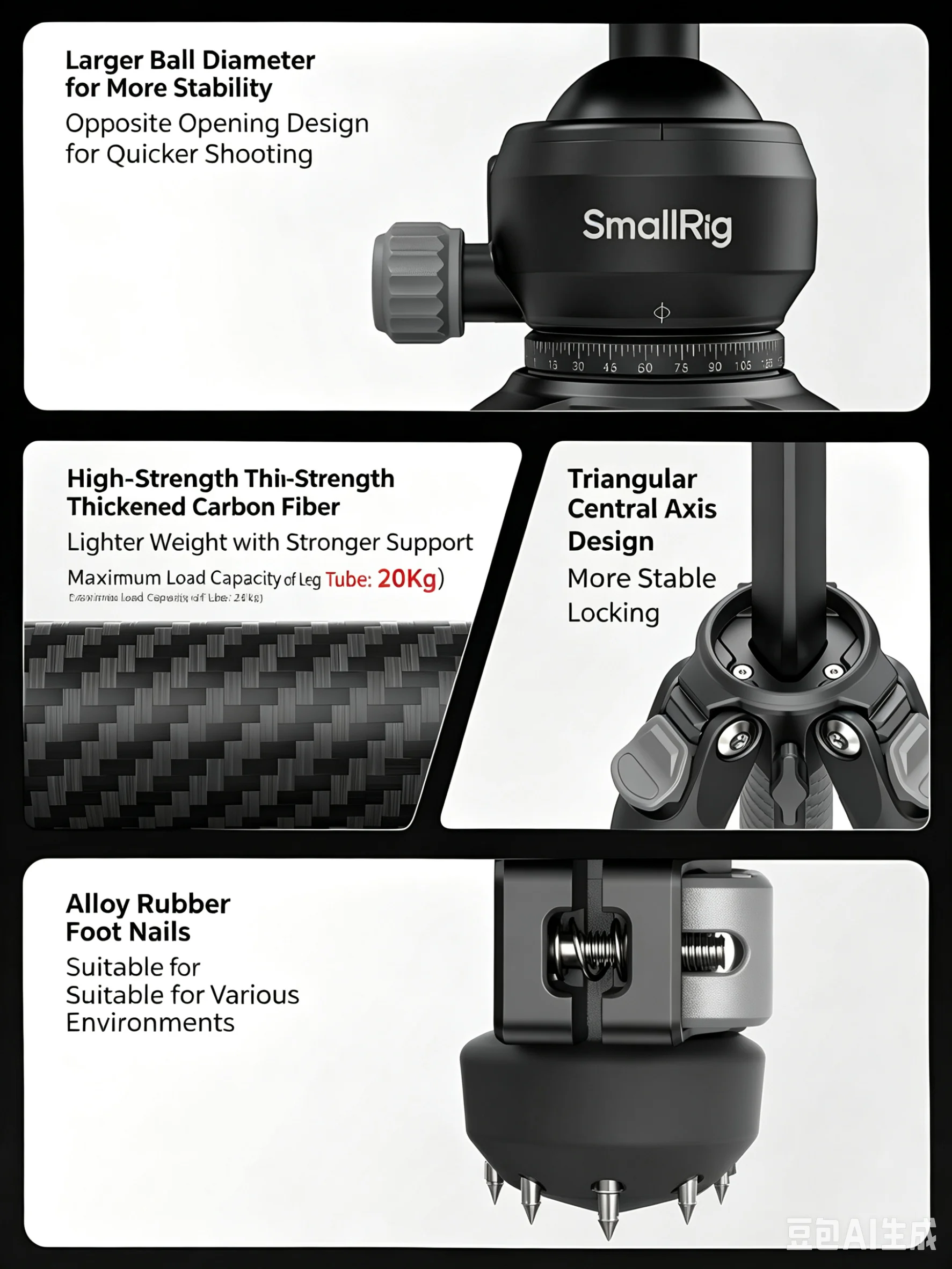 Фото Комплект штатива SmallRig из углеродного волокна, профессиональный портативный штатив для путешествий, подставка для беззеркальных камер, для фотосъемки №4