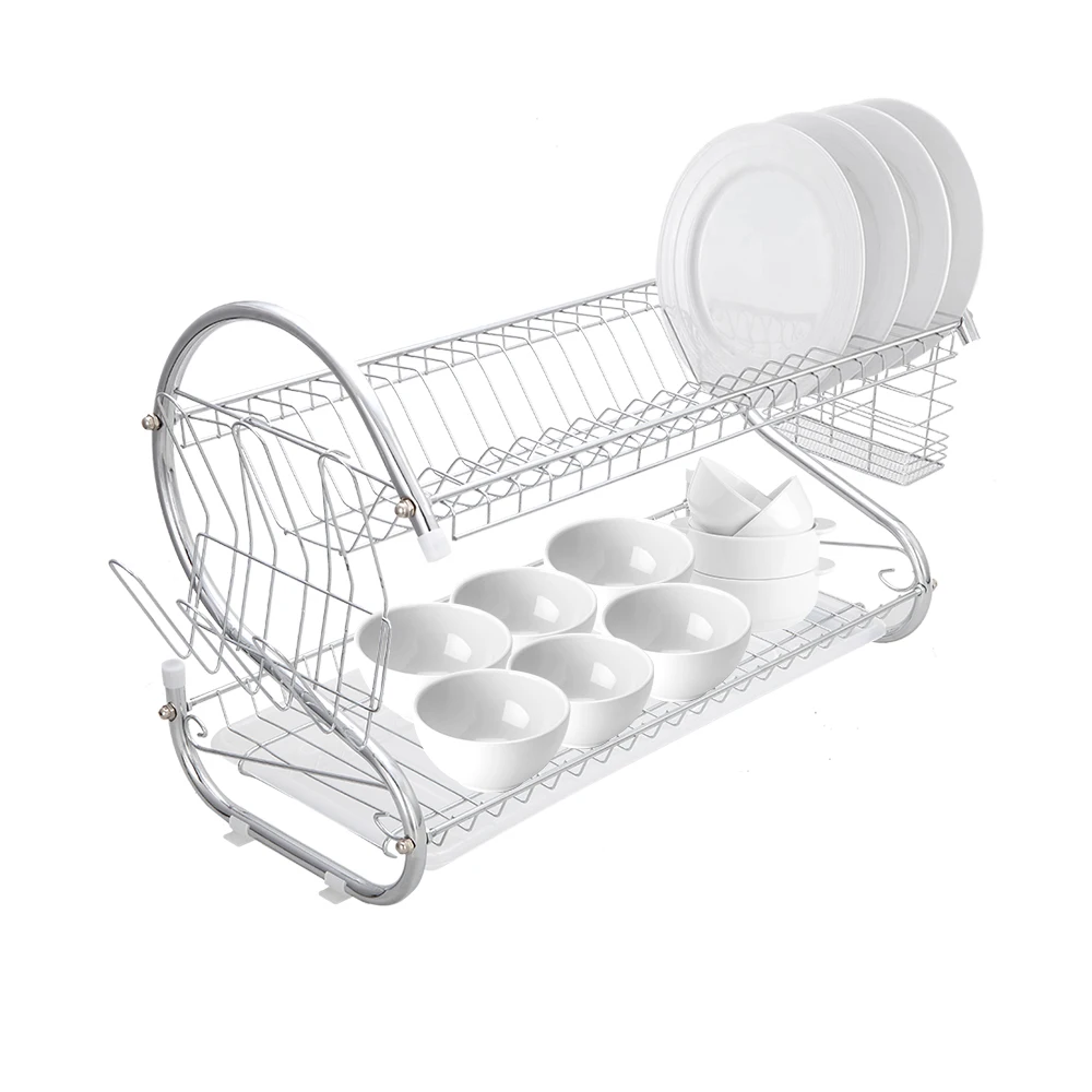 

S-shaped Dual Layers Bowls & Dishes & Chopsticks & Spoons Collection Shelf Multifunctional Dish Drainer Kitchen Supplies