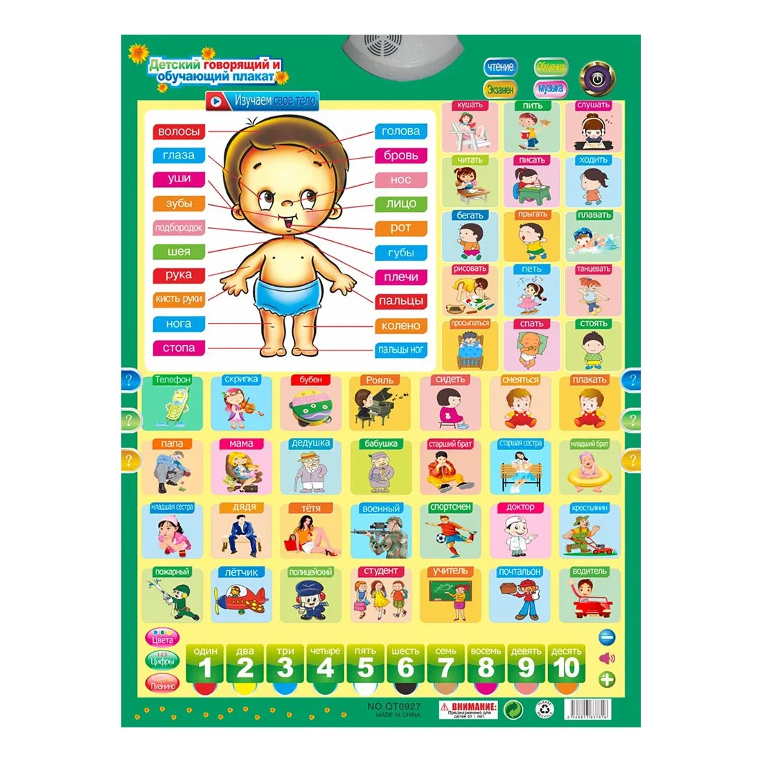 

QITAI Russian language Learning Education Tablet baby toy Alphabet Music Machine Phonic Wall Hanging Chart talking Poster