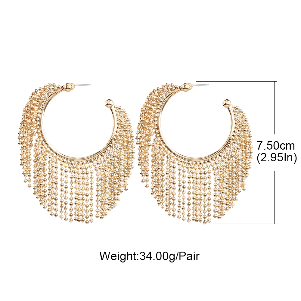 Металлические серьги с кисточками из рисовых бусин модные круглые длинные для