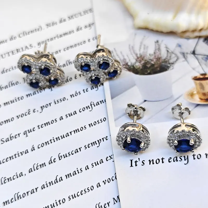 Женские серьги-гвоздики из серебра 925 пробы 2 пары