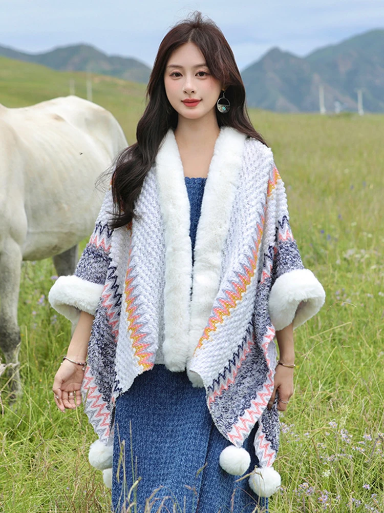 Модный шикарный вязаный зимний винтажный шарф женская накидка в стиле бохо и