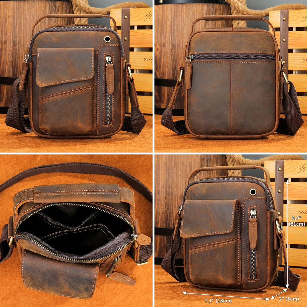 Vintage Men's Crazy Horse Leather shoulder bag phone bag handbag Crossbody Bag 6059