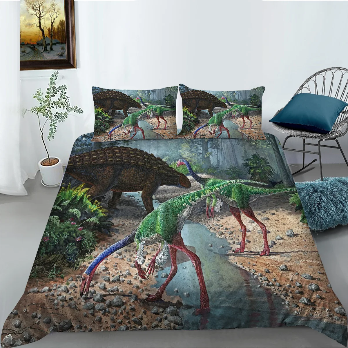 

Jurassic Dinosaur Duvet Cover for Kids Boys King Queen Huge Brown Triceratops Tyrannosaurus Diplodocus Polyester Bedding Set