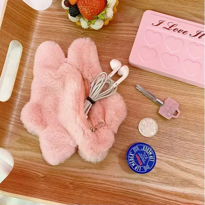 Soft Plush Rabbit Card Keys Wallet for Children Gifts Zipper Lipstick Earphone Storage Bags Mini Cute Coin Money Bags