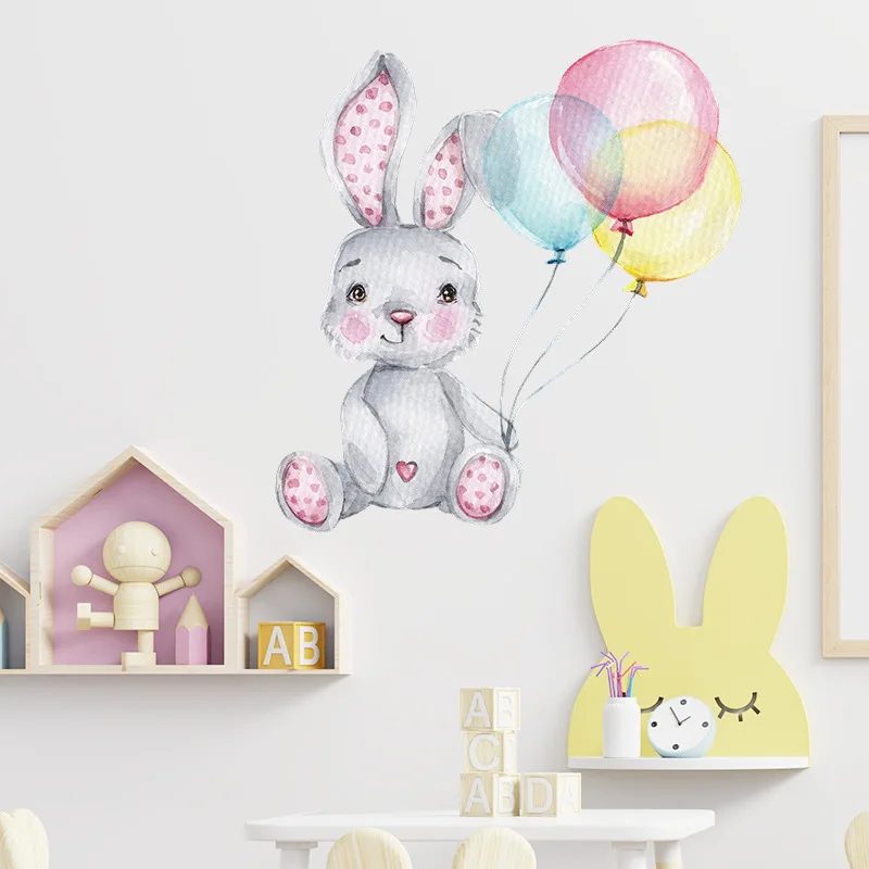 

Cute Bunny Balloon PVC Wall Stickers for Kids Room Decor Nursery Children's Bedroom Decals Wallpapers Home Decoration Sticker