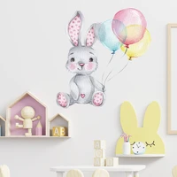 cute bunny balloon pvc wall stickers for kids room decor nursery childrens bedroom decals wallpapers home decoration sticker
