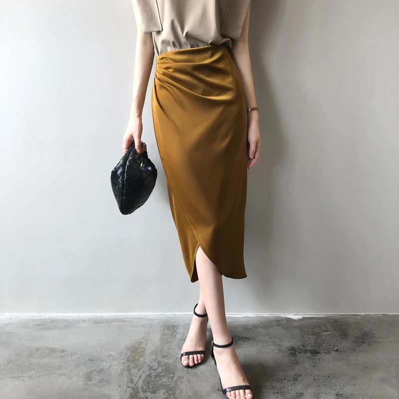 

Summer Fashion Sweet Sexy Elegant Solid Color High Waist Midi Skirts Women Vintage Asymmetrical Long Skirt Ladies Casual Skirt