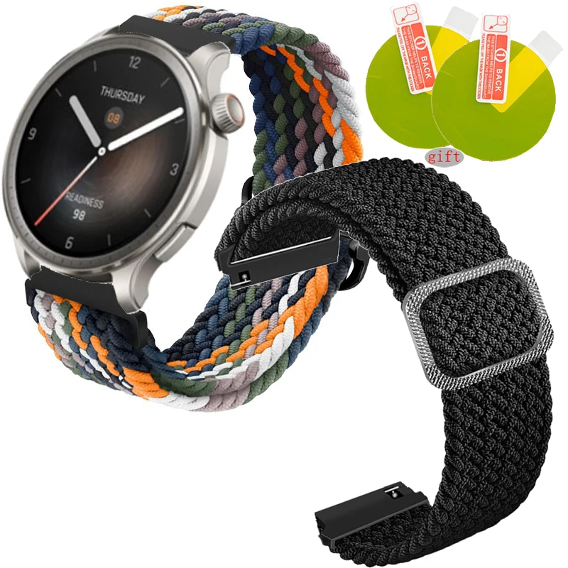 

Elastic Braided Straps For Amazfit Balance Smart Watch Band Nylon Adjustable Bracelet Screen Protector film Accessories