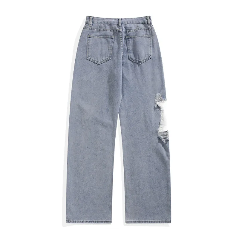 Spring Summer Ripped Hole Jeans Men Straight Loose Street Hip Hop Trousers Light Blue Ins Casual Denim Pants S-3XL 2022