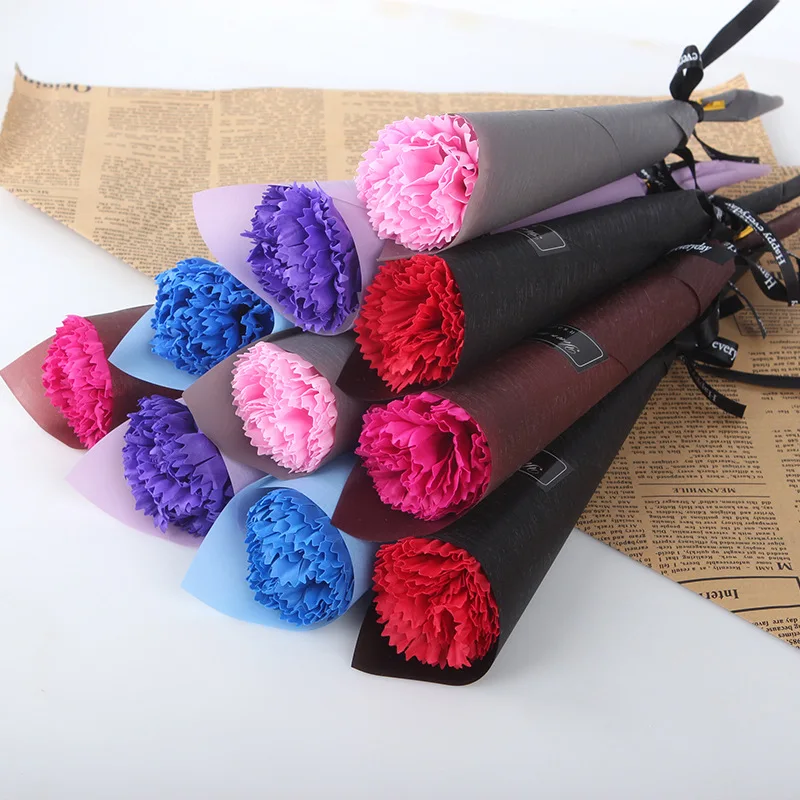 1 Pcs Rose Carnation Single Shiny Style Soap Flower Festival Opening Activity Promotion Mother's Day Gift Giving Bunch |