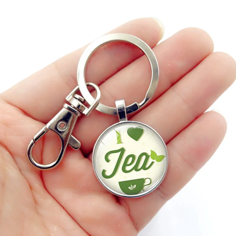 

1pc Summer Sun Tea Time Cabochon Keychain Creative Metal glass ball Keyring For women Car Key Chain Bag Pendant