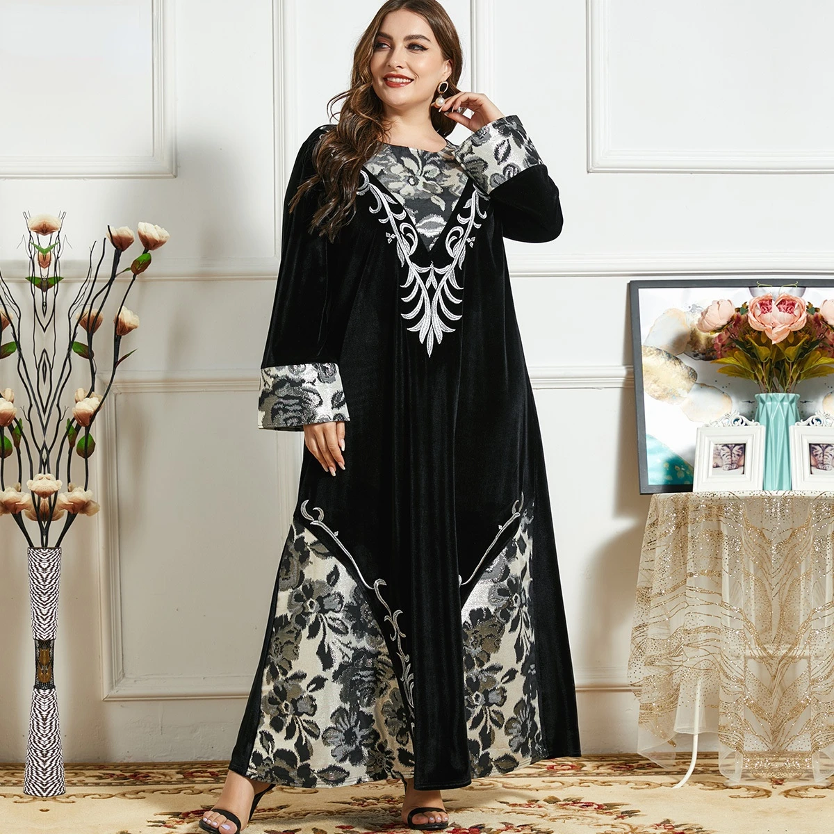 Платье женское бархатное с вышивкой, длинная одежда в мусульманском стиле, турецкий Мусульманский Стиль, хиджаб Абая 4XL