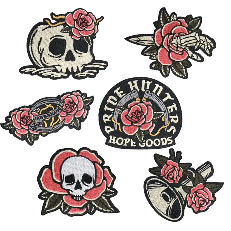 

Large flower embroidery cloth stickers clothes hole repairing jeans decorative patch appliqués skull letter hole patching