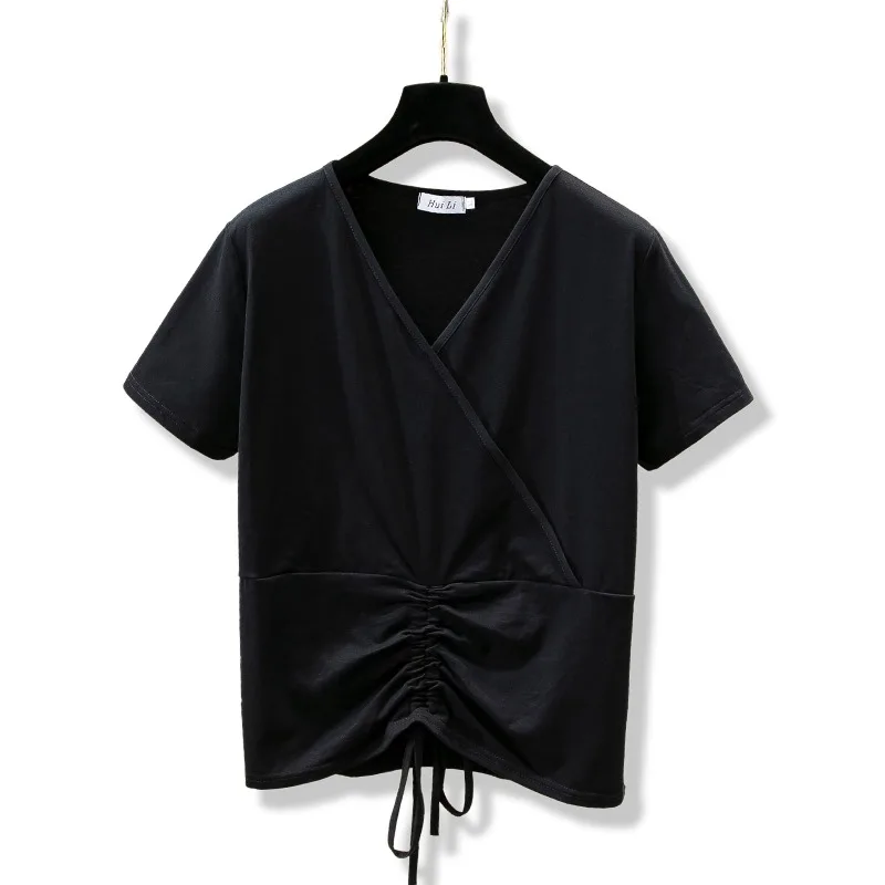 Женская летняя футболка с V-образным вырезом и коротким рукавом