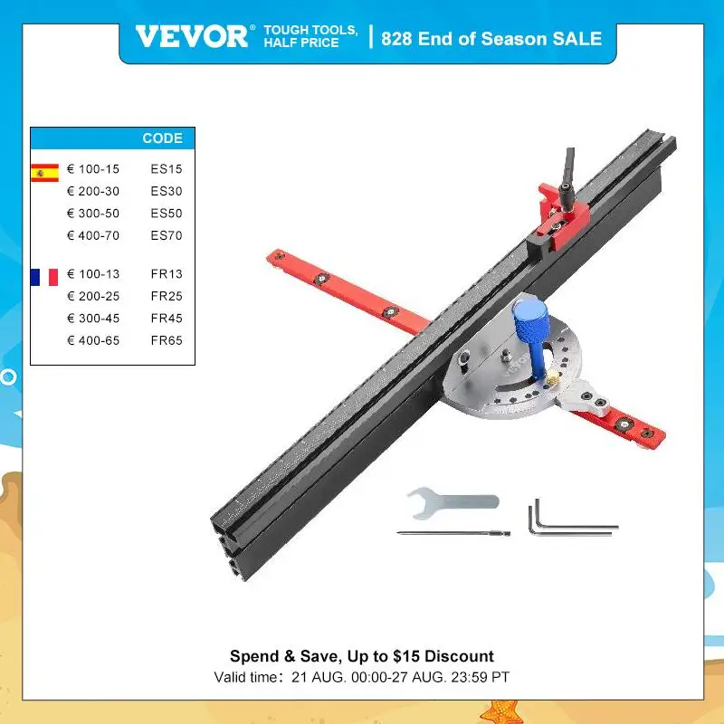 VEVOR Table Saw Miter Gauge Aluminum Miter Fence Laser Marking for Band Saw, Router Planers, Lockstitch Machine Woodworking DIY