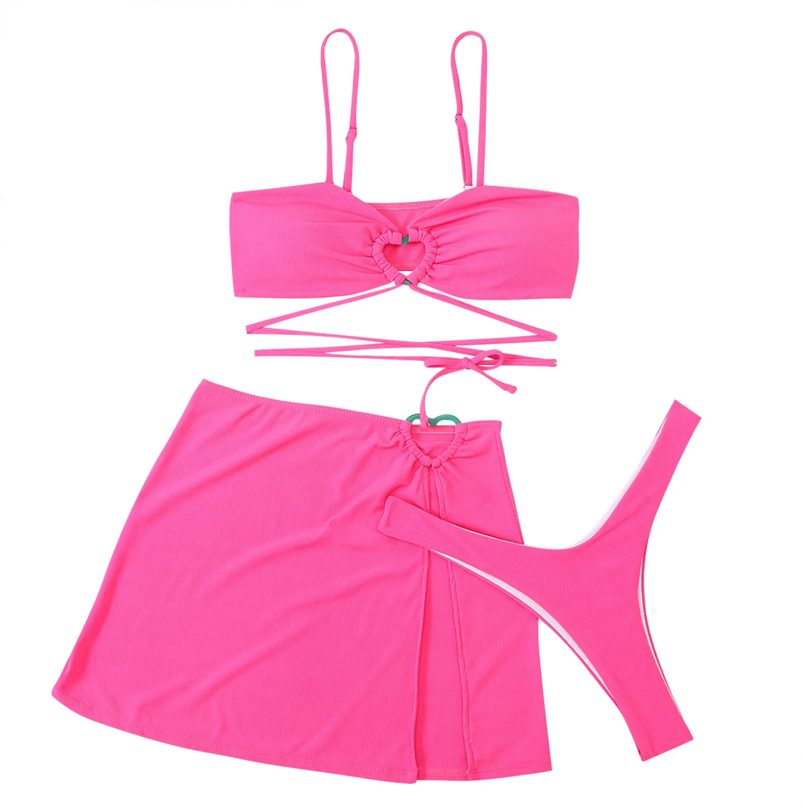 

Женское бикини с вырезами и перекрестными лямками, однотонный купальный костюм с чашками пуш-ап, комплект из трех предметов, женский купальник, 2023