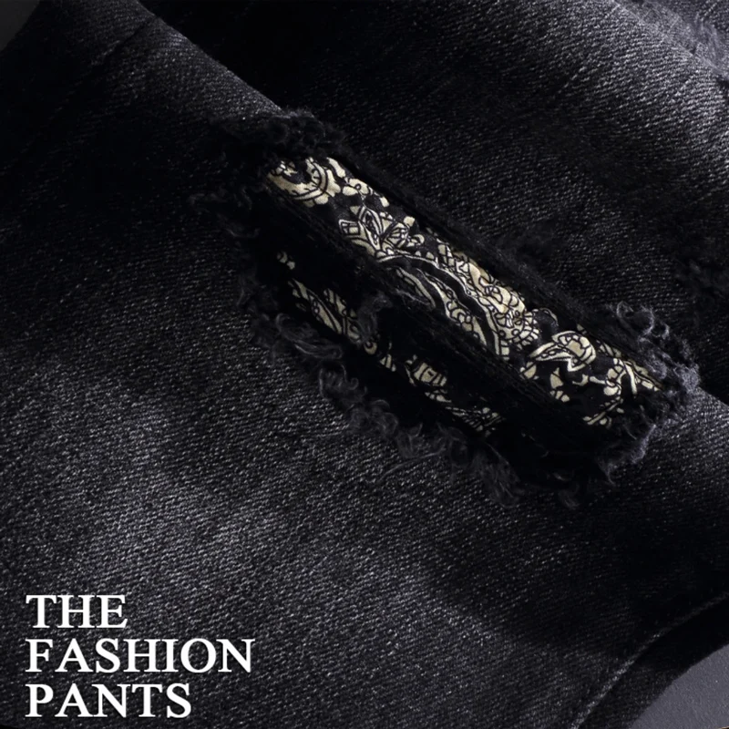 High Street Fashion Men Jeans Retro Black Gray Elastic Slim Fit Ripped Jeans Men Patched Designer Hip Hop Brand Pants Hombre