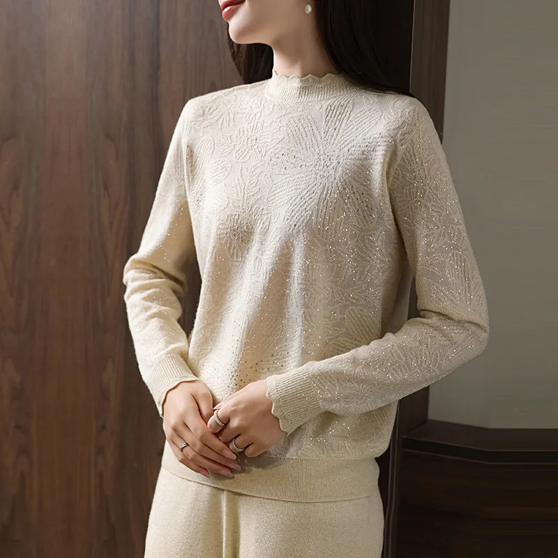 Осень/зима 2024 рубашка из чистой шерсти женская с высоким воротником яркая