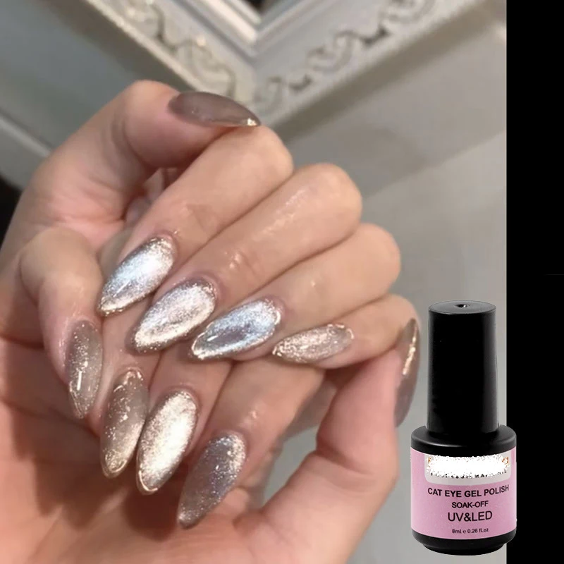 

8ml Shiny Cat Eye Nail Gel Polish Magnetic Colorful Nail Art Polish Bright Silver Enamel Lacquer Soak Off UV Gel Varnish