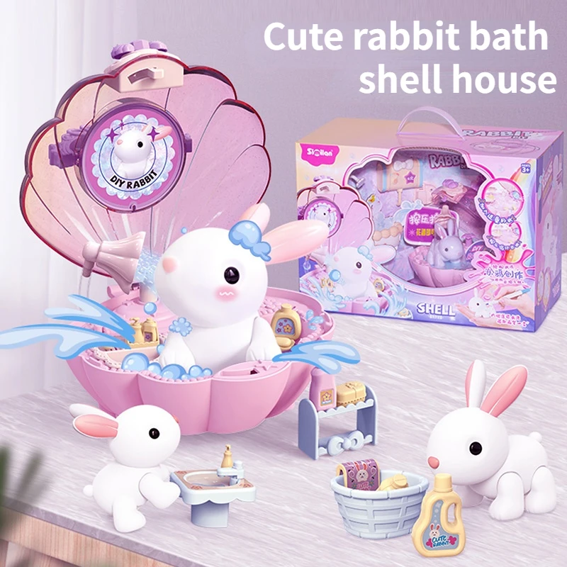 

Children's DIY Simulation Rabbit Doll Mini Cat Chick Pet Shell Washed Graffiti Parent-child Interaction Play House Toy Gift