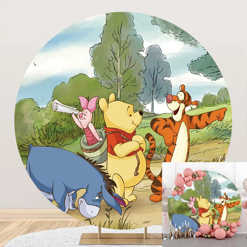

Disney Winnie The Pooh Piglet Circle Background Baby Birthday Party Decoration Banner Round Photography Backdrop Photo Studio