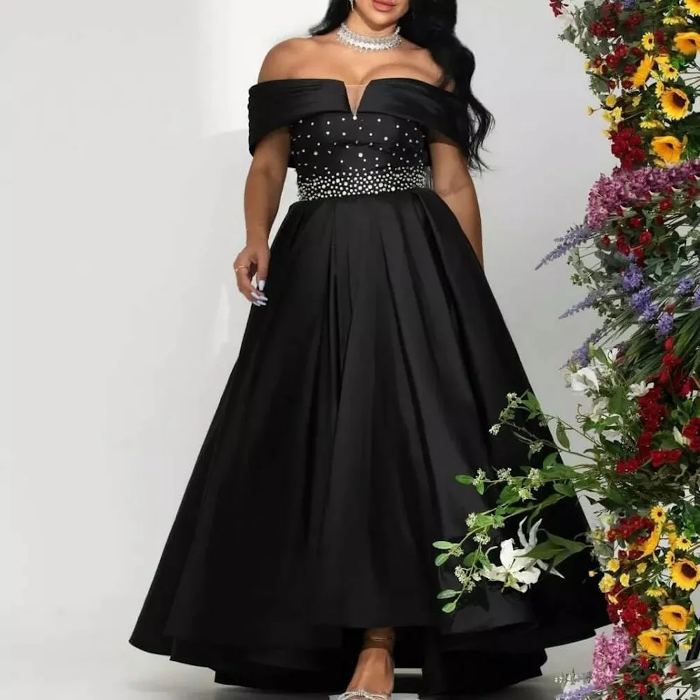 

Mignon Satin A-line Off-the-shoulder Neckline Prom Gown Ankle-length Sequins Formal Elegant Party Evening Dress for Women 2023