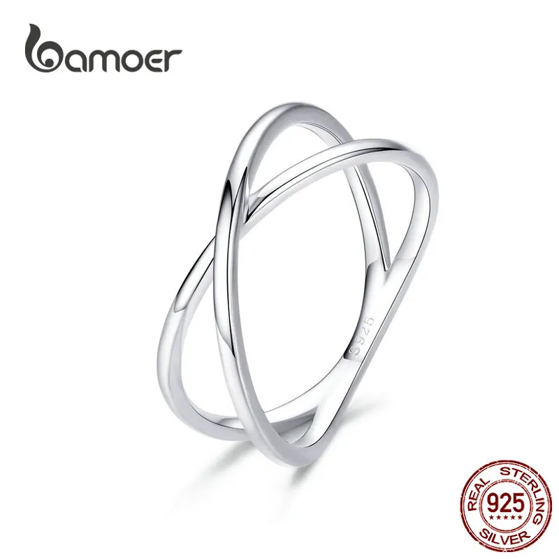 Женское Двухслойное кольцо Bamoer модное простое из стерлингового серебра 925 пробы