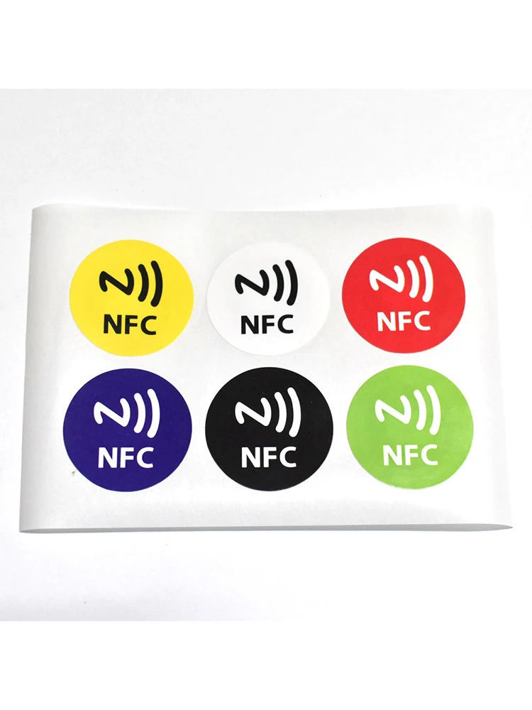 

6 цветов/лот NFC 213 клейкая круглая наклейка, совместимая со всеми телефонами NFC диаметром 30 мм