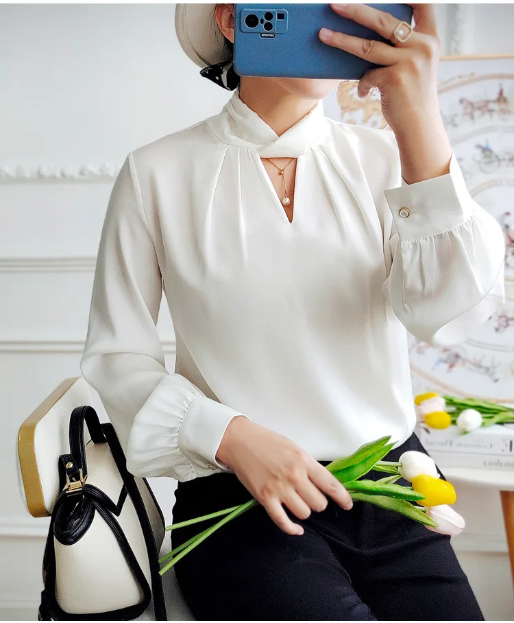 

22 Momme Heavyweight Silk Satin Top Women's Solid Color Pullover Long-Sleeved Shirt 2022 Spring Autumn New