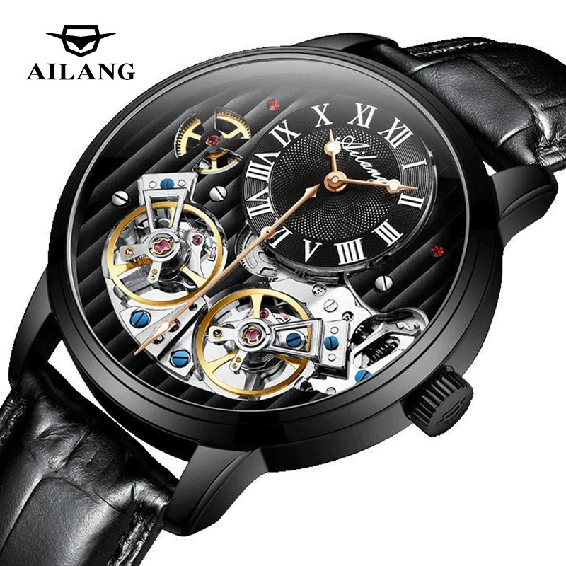 

AILANG Double Tourbillon Watches for Men Automatic Mechanical Watch Waterproof Hollow Skeleton Male Wristwatch Relogio Masculino