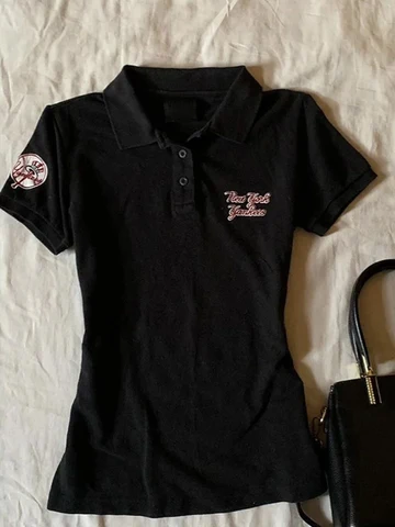 Y2K черные винтажные женские футболки Harajuku с буквенным принтом, топы с короткими рукавами, американские летние тонкие футболки с лацканами Gyaru, новые