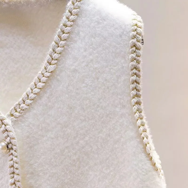 Женский шерстяной жилет в Корейском стиле модный со вставкой из кожи и меха