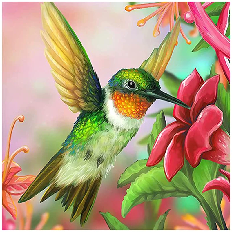 

Diamond Embroidery Hummingbird Flowers Diamond 5D DIY Full Square Drill Painting Rhinestones Crystal Art Wall Kits Home Decor