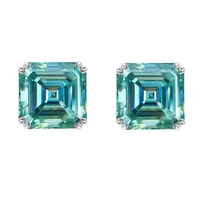 6mm 1ct Blue Moissanite VVS1 Stud Earrings 925 Sterling Silver Princess Cut Lab Created Diamond Solitaire Jewelry for Men Women