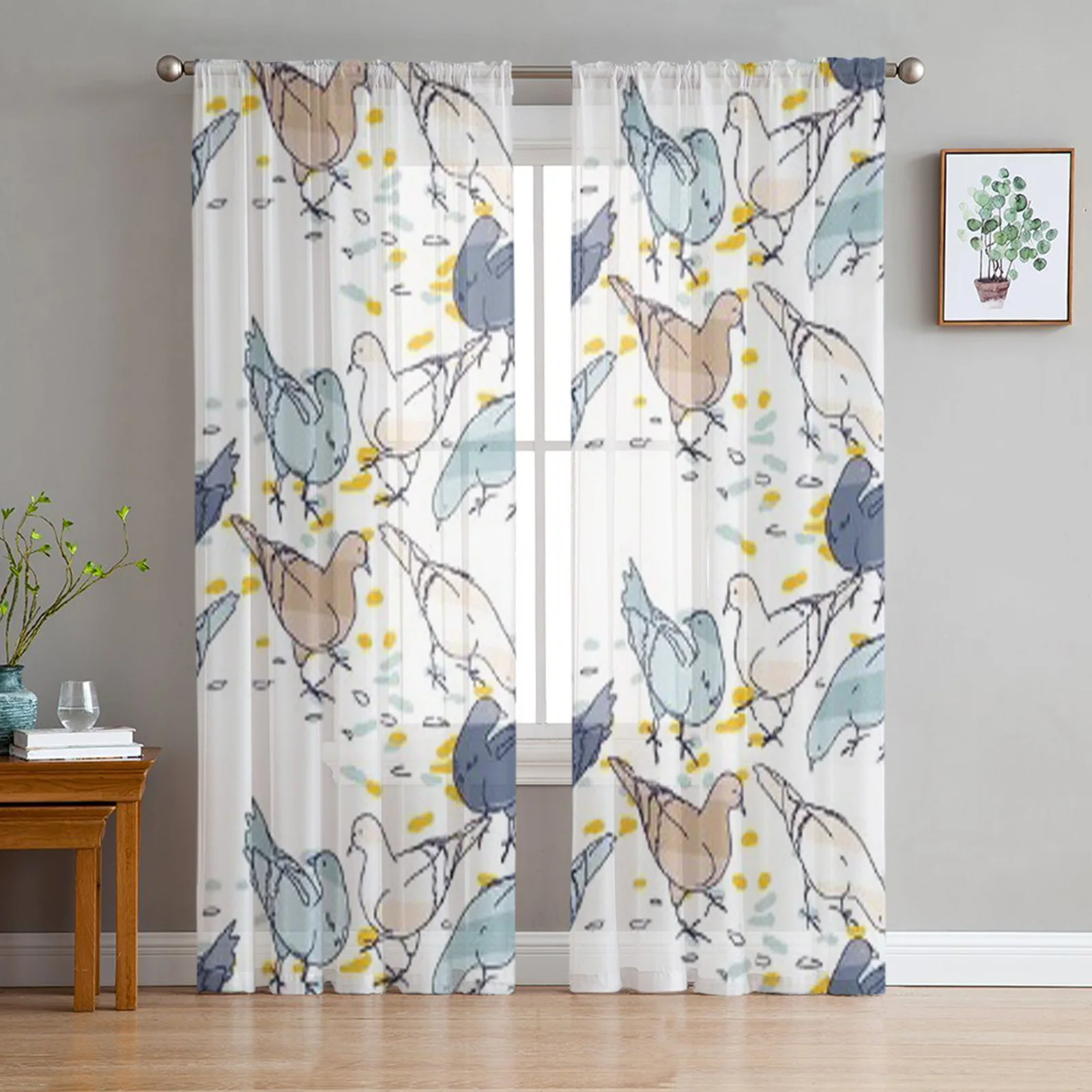 

Красочные абстрактные геометрические формы с голубями, шифоновые прозрачные Занавески для гостиной, спальни, оконные занавески, занавески ...