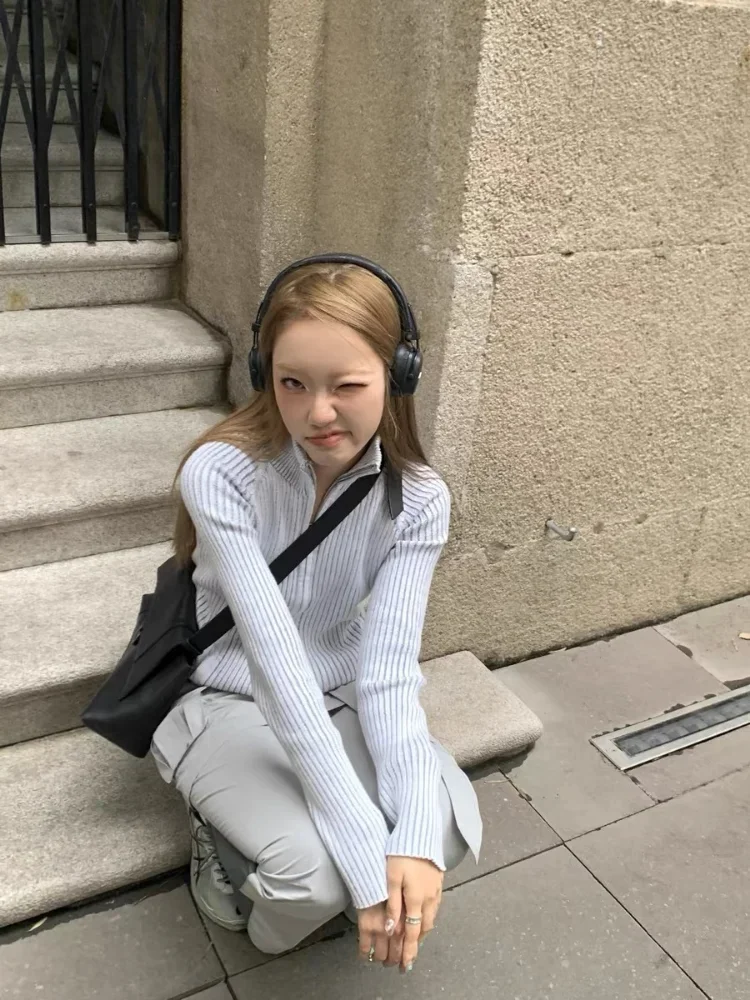 Hikigawa шикарный модный женский свитер в уличном стиле винтажный серый