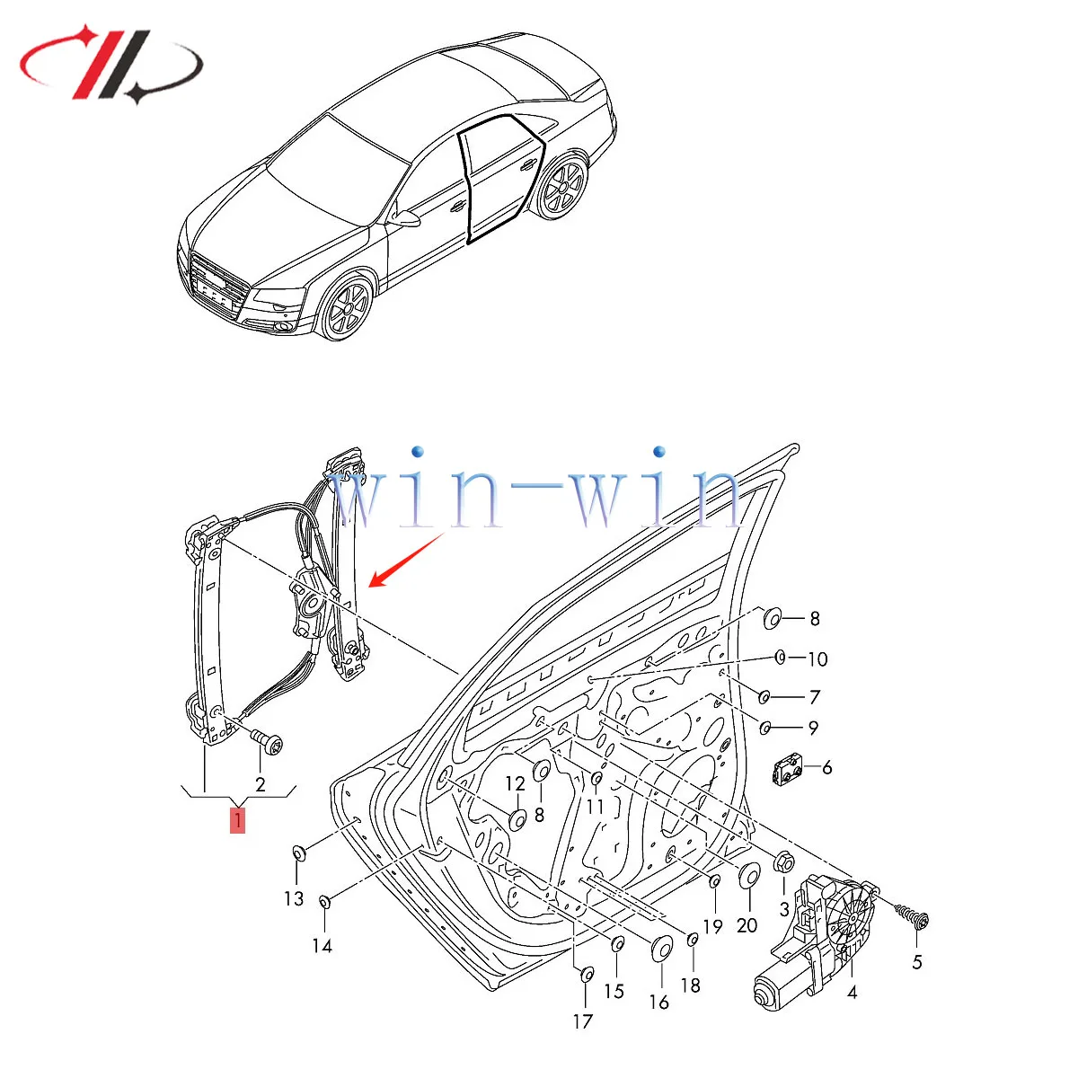 1 шт. высококачественный задний правый без регулятора стеклоподъемника водителя